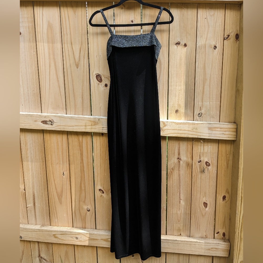 Vintage 90s Black Velvet Maxi Evening Prom Dress